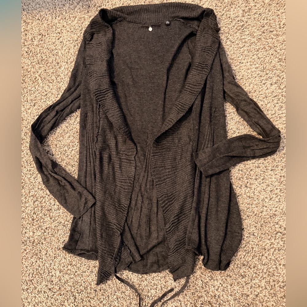 Open-Front Lightweight Draped Cardigan - Charcoal